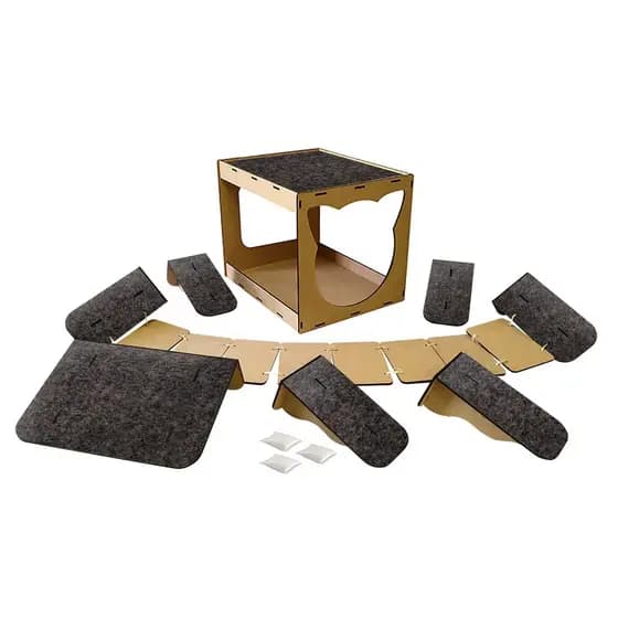 Playground Para Gatos 7 Peças Mdf Com Carpete Ponte Prateleira Degrau Caixa Casa