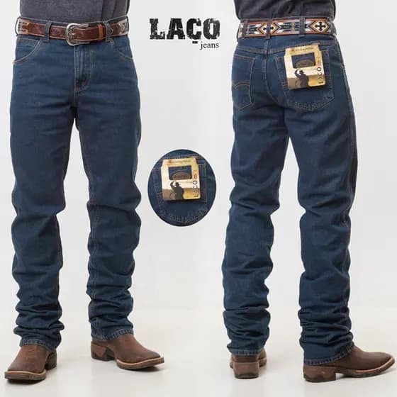 Calça country laço jeans montaria jeans grosso masculina
