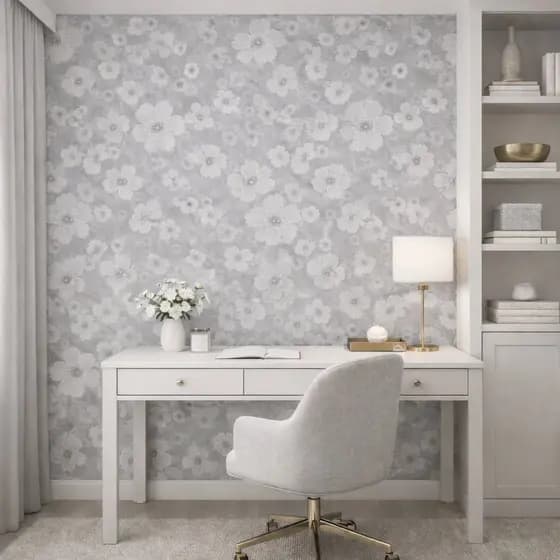 Papel De Parede Floral 114 Fundo CINZA Para Sala Quartos Impermeável Autocolante 50Cm de larg.