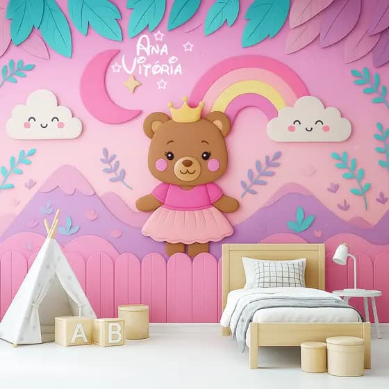 Papel de Parede Ursinha Bailarina 3D para Quarto de Menina m² Adesivo