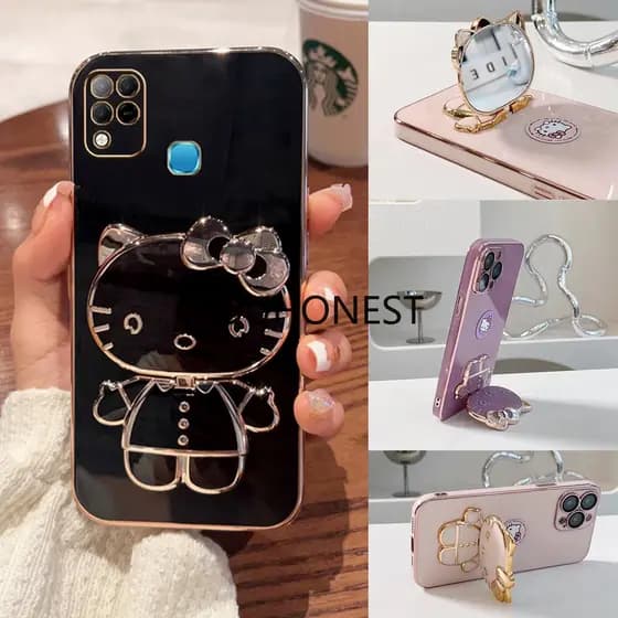 Caixa Capinha INFINIX Hot 10 Play 10S 11S NFC 11 10T Cute Anime Cartoon Vanity Mirror Caixas Telefone Chapa Metálica TK