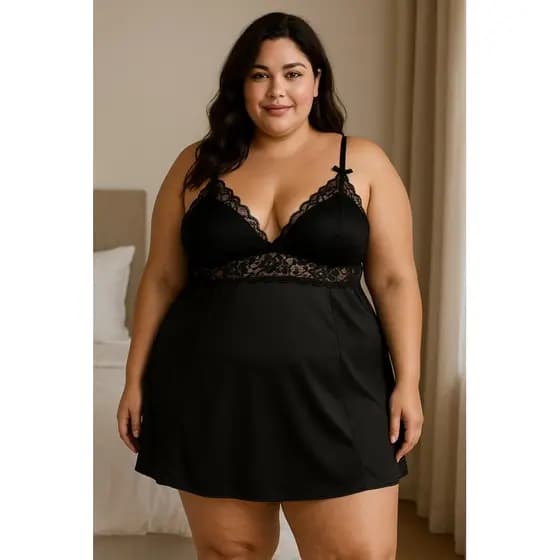 Camisola Plus Size com Renda Sem Bojo e com Forro do Tamanho 48 ao 58 005