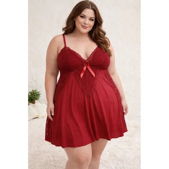 Camisola Plus Size Rendada Sem Bojo Feminina Pijama Linha Noite 48 ao 58