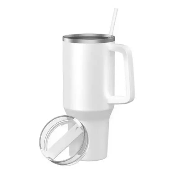 Normal - Copo Caneca (1200 ml) Térmica Inox com Alça e Canudo - Branco