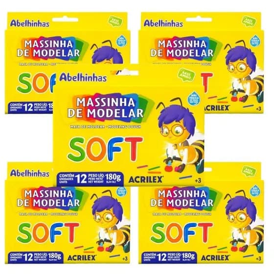 Massinha de Modelar Soft 12 Cores - Kit com 5 Caixas - Acrilex