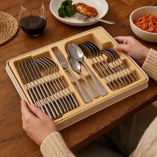 Jogo Faqueiro Alimento Inox 24 Peças Cozinha Presente Comer Garfo Faca Colher Talheres Jantar