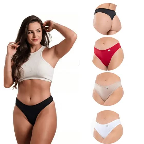 Kit 5 Calcinha Fio Dental Lisa Feminina Romantic Confortavel Dia a Dia