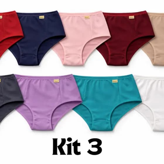 PROMOÇÃO Kit 3 Calcinhas Feminina Alta Lateral Dupla Pós Parto Conforto Premium Atacado