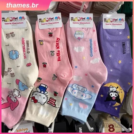 Meias kawaii de cano médio kuromi tone cinnamoroll Y2K Harajuku, meias de tubo quentes e casuais para esportes de