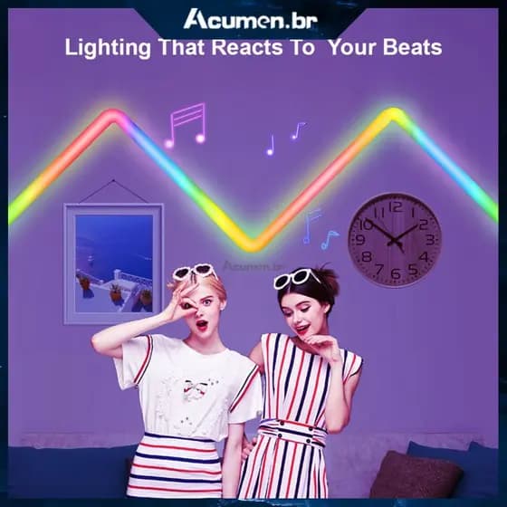 Luminária de parede LED inteligente com sincronização de música, Wi-Fi e Bluetooth, compatível com Alexa e Google