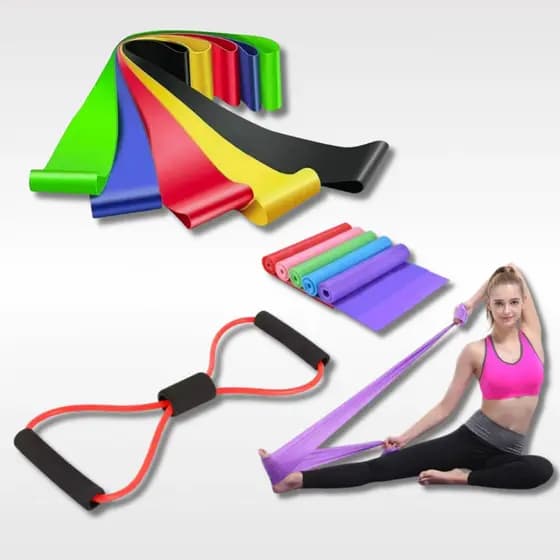 5 Mini Band Exercício Pilates Yoga Fitness + Thera Band Faixa Elástica Fisioterapia Academia + Elástico de Tensão