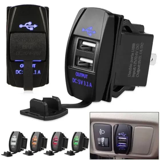 Carregador De Tomada 3.1a Dual Usb 12v Led À Prova D 'Água Para Carro / Motocicleta