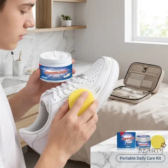 Creme De Limpeza De Sapatos Branco Sem Água 100g Com Esponja Removedor De Manchas Profundas Anti Amarelecimento Para Tên