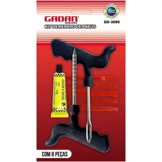 Kit Reparo de Pneu 8 Peças - Conserto Rápido Emergência Carro Moto