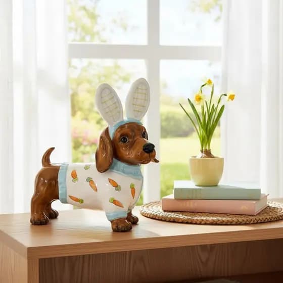 Estátua De Coelho Dachshund Com Tema De Feriado , Design Fofo , Estatueta De Páscoa , Cor Duradoura Para Mesa