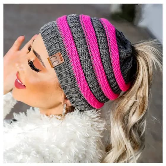 Touca Inverno Gorro de Lã Feminina Com Furo Para Rabo De Cavalo