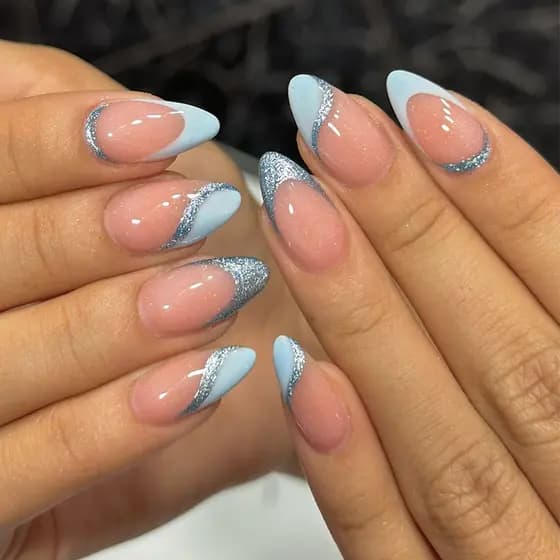 24 Pçs Simples Azul Francês Unhas Falsas Com Cola DIY Arte Design Wearable Padrão Elegante Artificiais