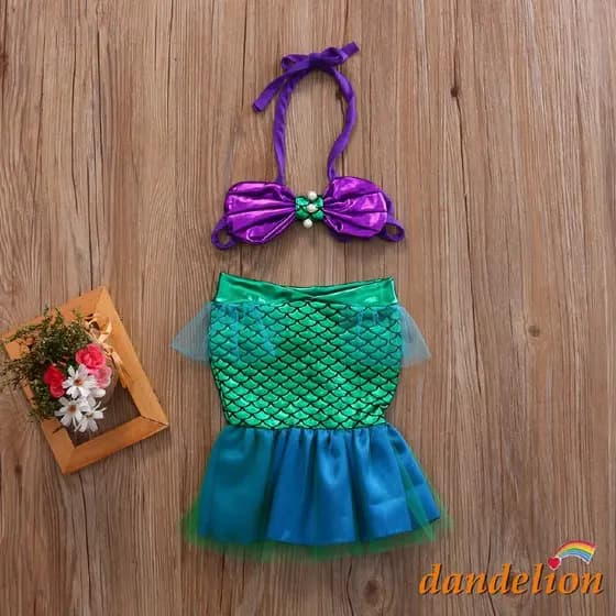 0-3 Anos infantil/Bebês Meninas Mermaid Fantasia Praia 2pcs Trajes De Banho