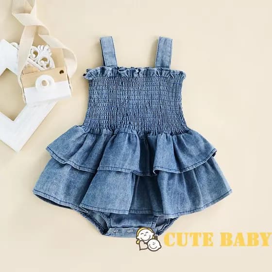 Macacão Infantil Bebê Para Meninas, Macacão de Verão Sem Mangas Com Suspensório e Babados na Bainha,0-12 Meses
