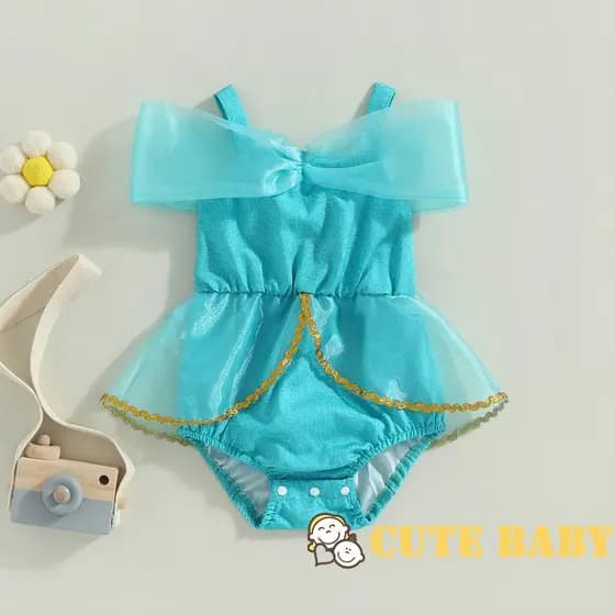 Eph-Macacão Infantil Bebê de Verão para Meninas, Manga Curta Ombro de Fora Tule, Macacão,0-24 Meses