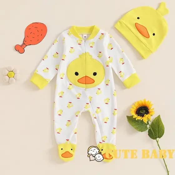 Eph-Infantil Bebê Meninos Meninas Traje De Pato Manga Comprida Macacão Com Chapéu,0-6 Meses