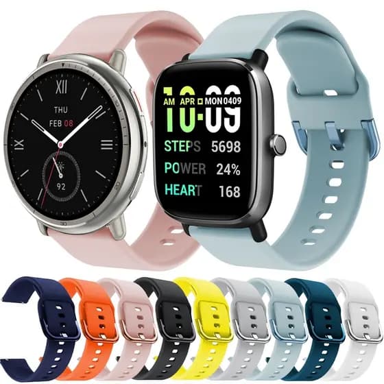Pulseira De Silicone De 20mm Para Amazfit GTS 4 4mini/3/2 2e 2 Mini/Active 2 2quare/Bip 3 U Pro Smartwatch Relógio Intel
