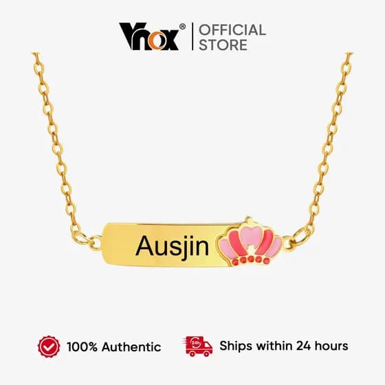 Vnox Personalizado Nome Das Crianças Coroa Borboleta Elemento Colar , Ouro Aço Inoxidável Gravura Bebê Meninas Meninos P