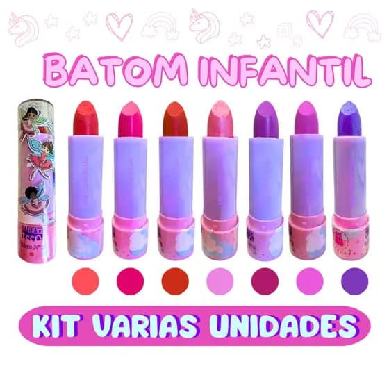 Batom Infantil Colorido Maquiagem Criança Safira Menina Kids Rosa Vermelho Roxo Escolha a Quantidade