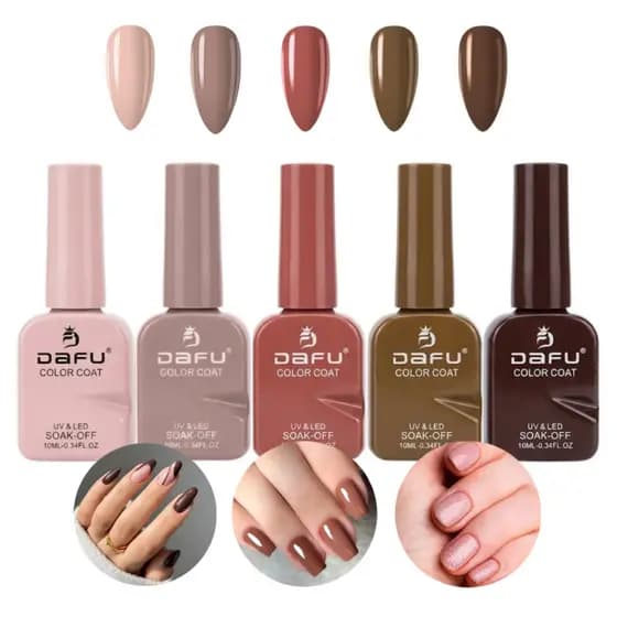 Kit Esmaltes Em Gel 5/3 Unidades Tom Marrom DAFU Nude Unhas Seca Cabine UvLed - NOVO KIT CORES NOVAS