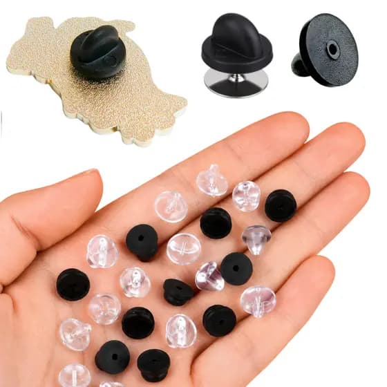 ATACADO Kit Tarraxa para Pin e Broche Silicone Preta e Transparente Bottons NÃO INCLUSO A BASE METAL