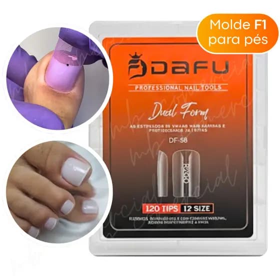 Molde F1 para PÉS Dual Form Unhas em Gel Transparente 10 Tamanhos 120 Peças Dafu Seca Cabine Uv Led