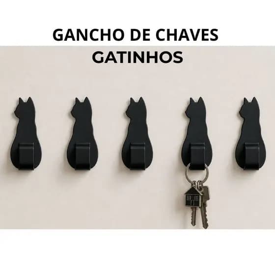 Gancho Gatinho para Chaves Kit com 5 Unidades Suporte Decorativo Fácil Instalação
