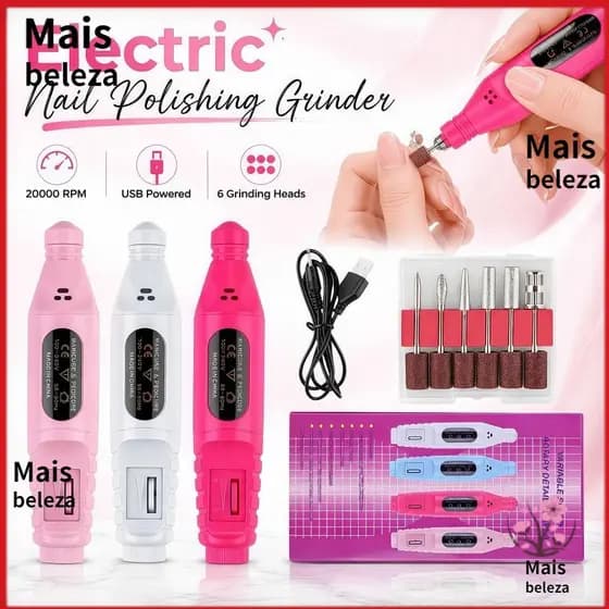 Moedor Elétrico De Polimento De Unhas MAXBEAUTY , Lixa De Unha Elétrica Portátil Com 6 Cabeças De Moagem , 20000 RPM