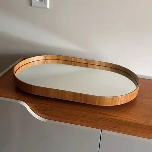 Bandeja Oval Madeira Laminada Espelhada Decorativa Café Bar