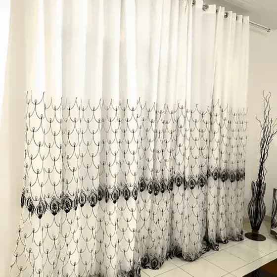 cortinas para sala 3 00 x 2 80 voil bordada com microfibra - Cortina sala grande ou quarto