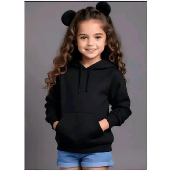 Moletom Canguru Casaco Blusa de Frio Infantil e Juvenil Unissex Preto Liso do 2 ao 16