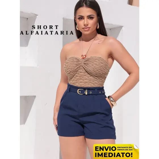 Short Alfaiataria Com Cinto Forrado P ao GG Social Cintura Alta