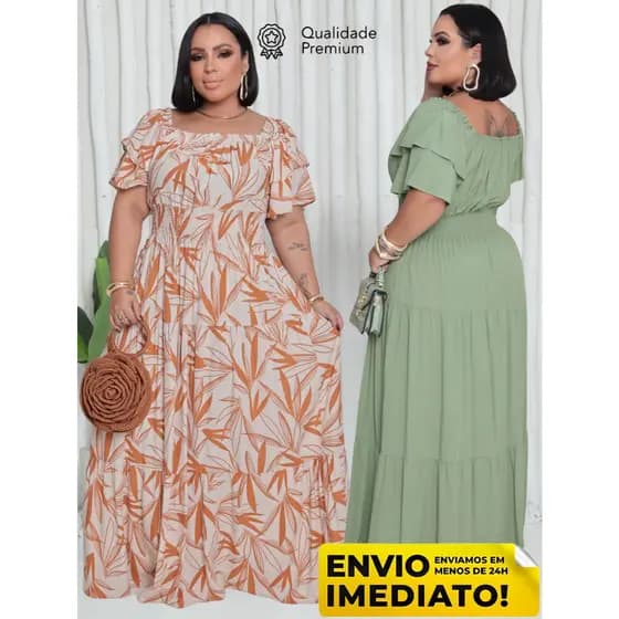 Vestido Longo Plus Size Com Babado Moda Blogueira Evangelica