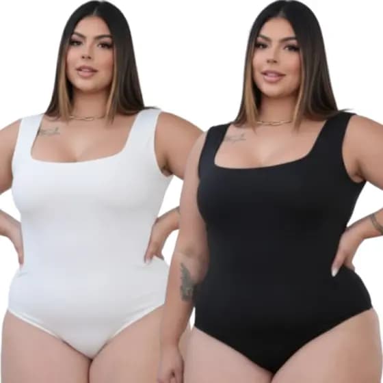 Kit 2 Body Plus Size Suplex Premium Decote Quadrado Com Forro e Alça Básico Liso Confortável Tendência Moda Blogueira