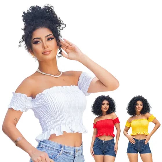 Blusinha Sanfona Ciganinha Cropped Manga Curta Ombro a Ombro Diversas Cores Blusa Feminina Cropped Infantil Menina