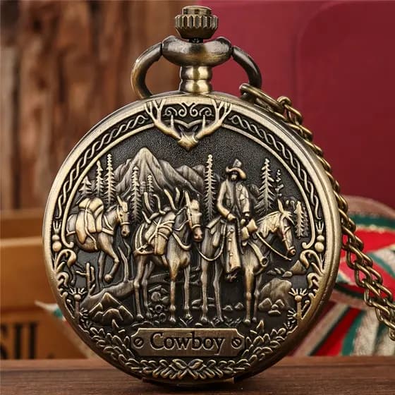 Retro Bronze Design Único Colar Vintage COWBOY De Quartzo Relógio De Bolso