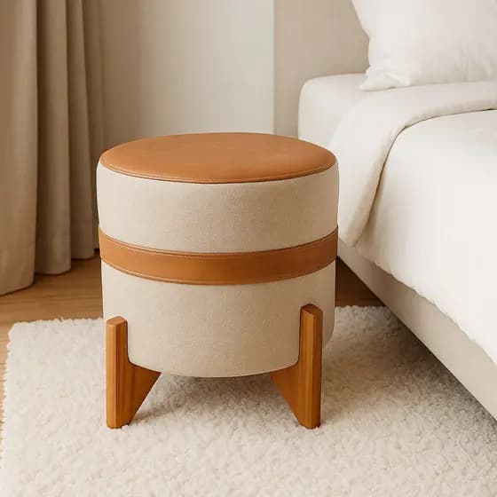 Puff Decorativo Estofado Sala Quarto Bancada Confortável Redondo Moderno Premium