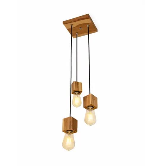 Lustre Teto Rústico em Madeira TECA c/ 3 e 5 Pendentes Madeira Maciça