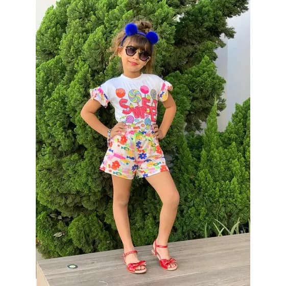 Conjunto Infantil de Menina Estilo Mini Diva Blogueirinha Fresco
