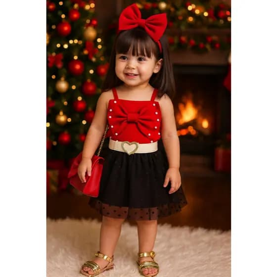 Conjunto Infantil de Menina Body Perola e Saia Preta Conjunto estiloso para crianca