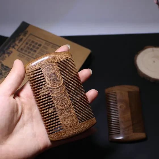 Pente De Sândalo Arame Dourado Barra Barba Artesanal Pentes De Cabelo Para Mulheres Dente De Madeira Natural