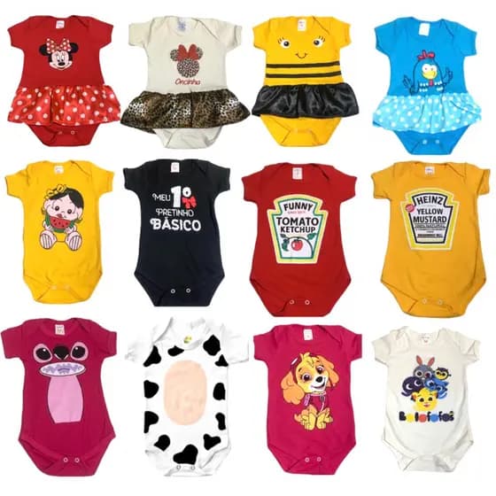 Bodys bebê temáticos, mêsversário, body bebê, personagens, malha suedine 100% algodão