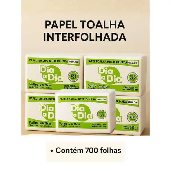 Dia a Dia Papel Toalha Interfolha 2 Dobras Simples 100% Celulose 700 Folhas Resistente Branquinho