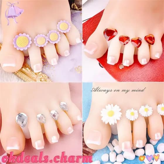 CHARM 8 Pcs Separador De Silicone Para Os Pés Confortável Flor De Cristal De Diamante