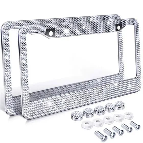 Quadro Da Placa De Licença Acessórios Do Carro Strass Aço Inoxidável Luxo Cristal Bling